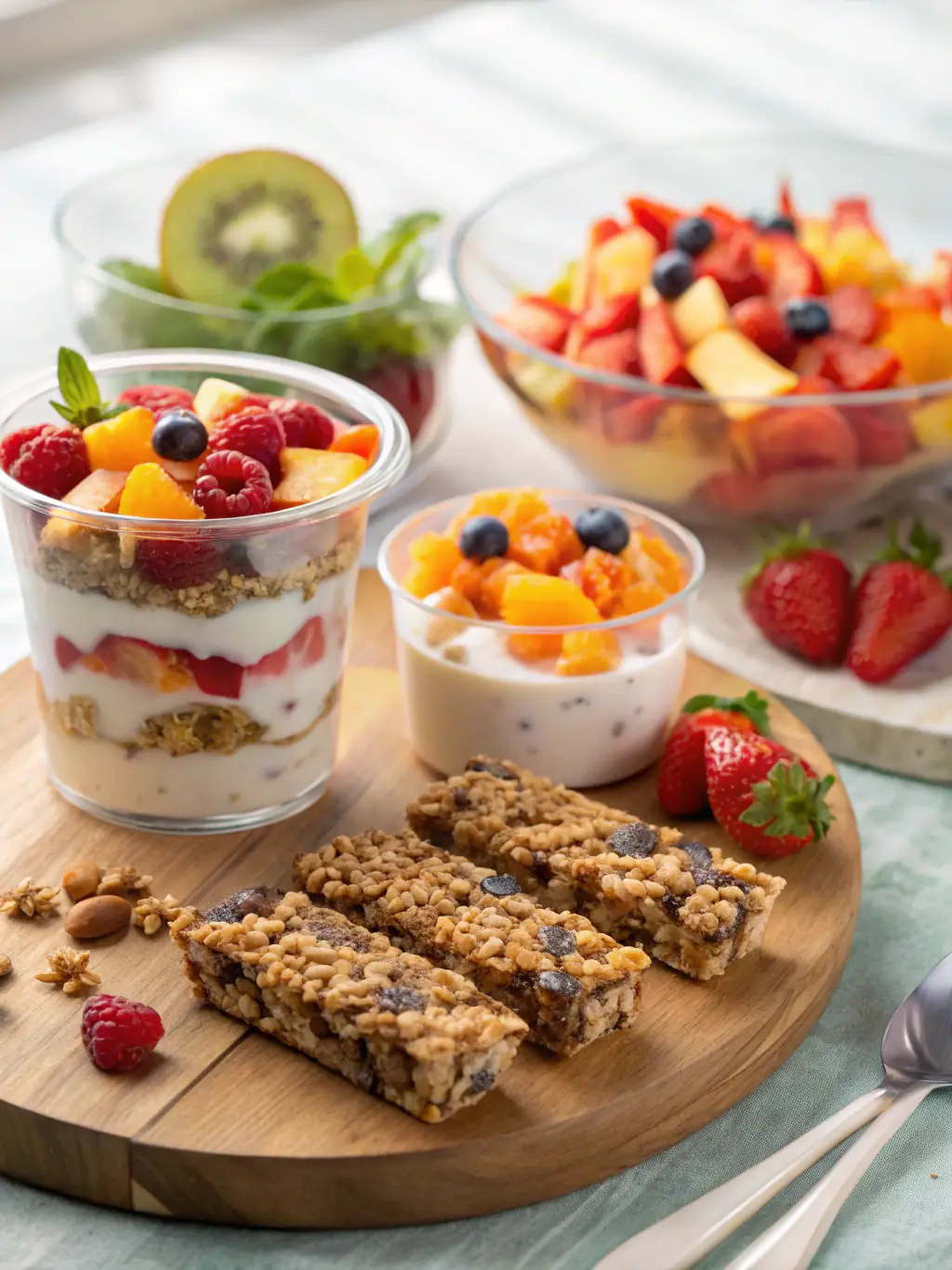 An image displaying various single-serving cereal cups and breakfast bars, emphasizing the convenience and portability of the packaged breakfast foods distributed by Seriously Cereals.
