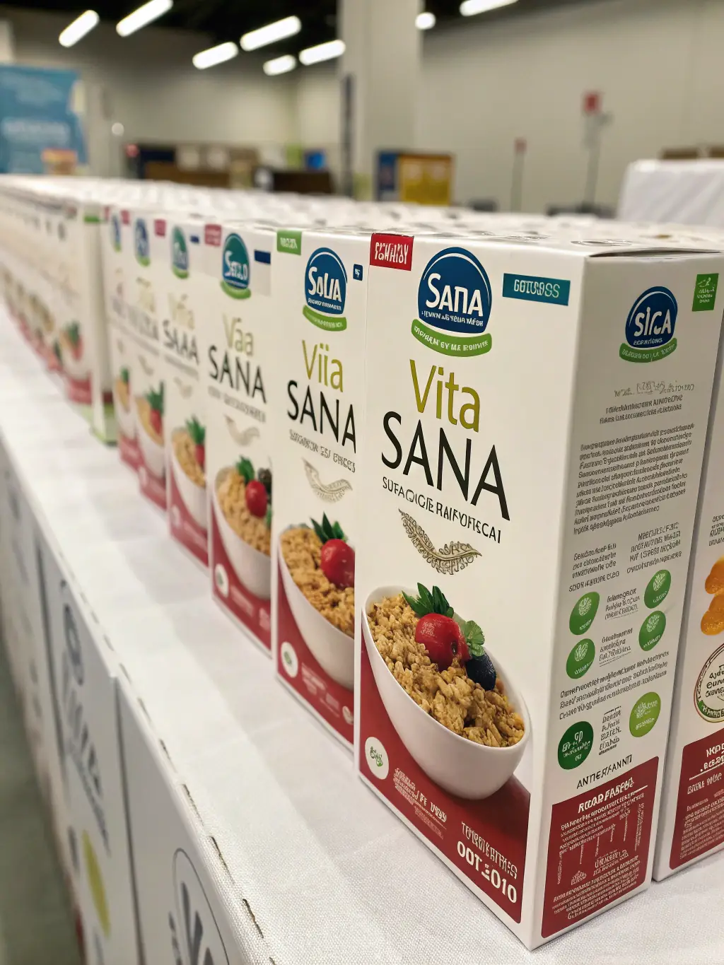 A vibrant photo showcasing a variety of colorful cereal boxes from national brands, arranged neatly on a shelf, emphasizing the wide selection of popular cereals offered by Seriously Cereals.